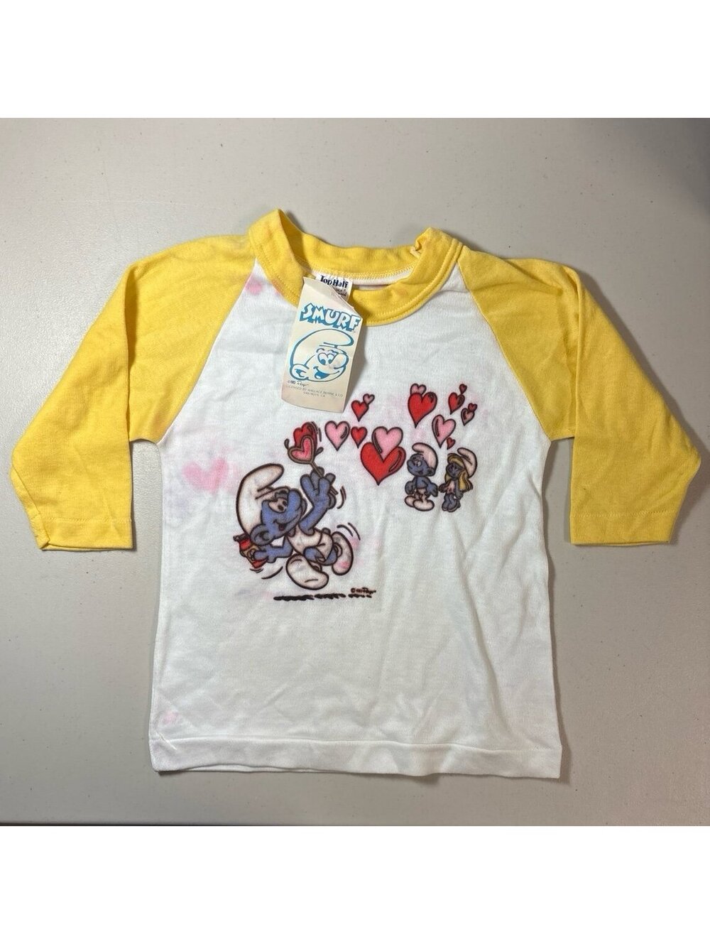 Vintage 1983 Smurfs Smurfette Valentine Raglan Shirt Youth M Peyo Top Half